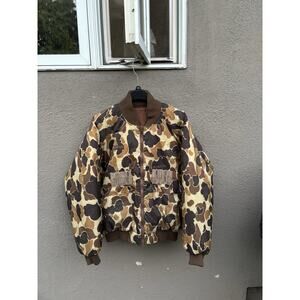 Vintage 80s Columbia Jacket Mens L Duck Camo Reversible Bomber Hunting Military